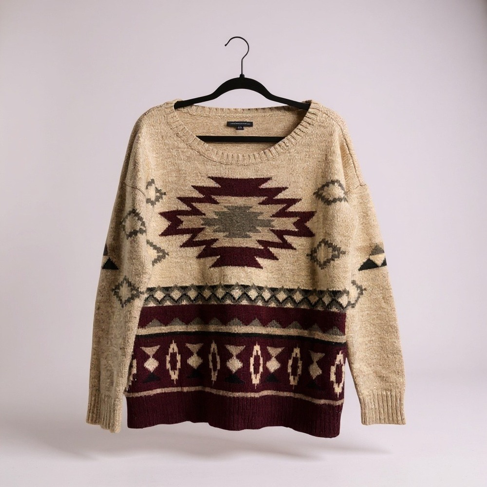 American Eagle Southwestern Aztec Geometric Print Knit Sweater L‎